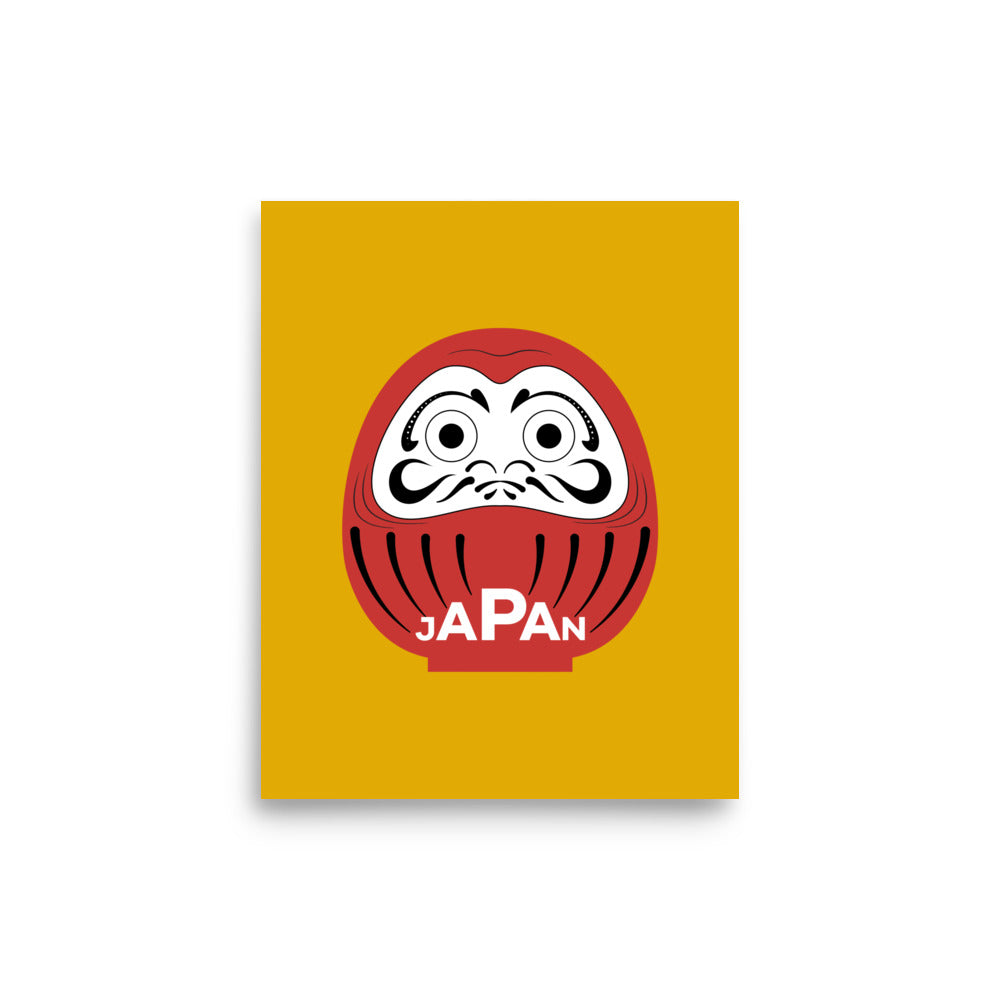 8x10 Japan-Daruma Lucky Charm poster, yellow and red mini art print by Aymar Quiris Studio.