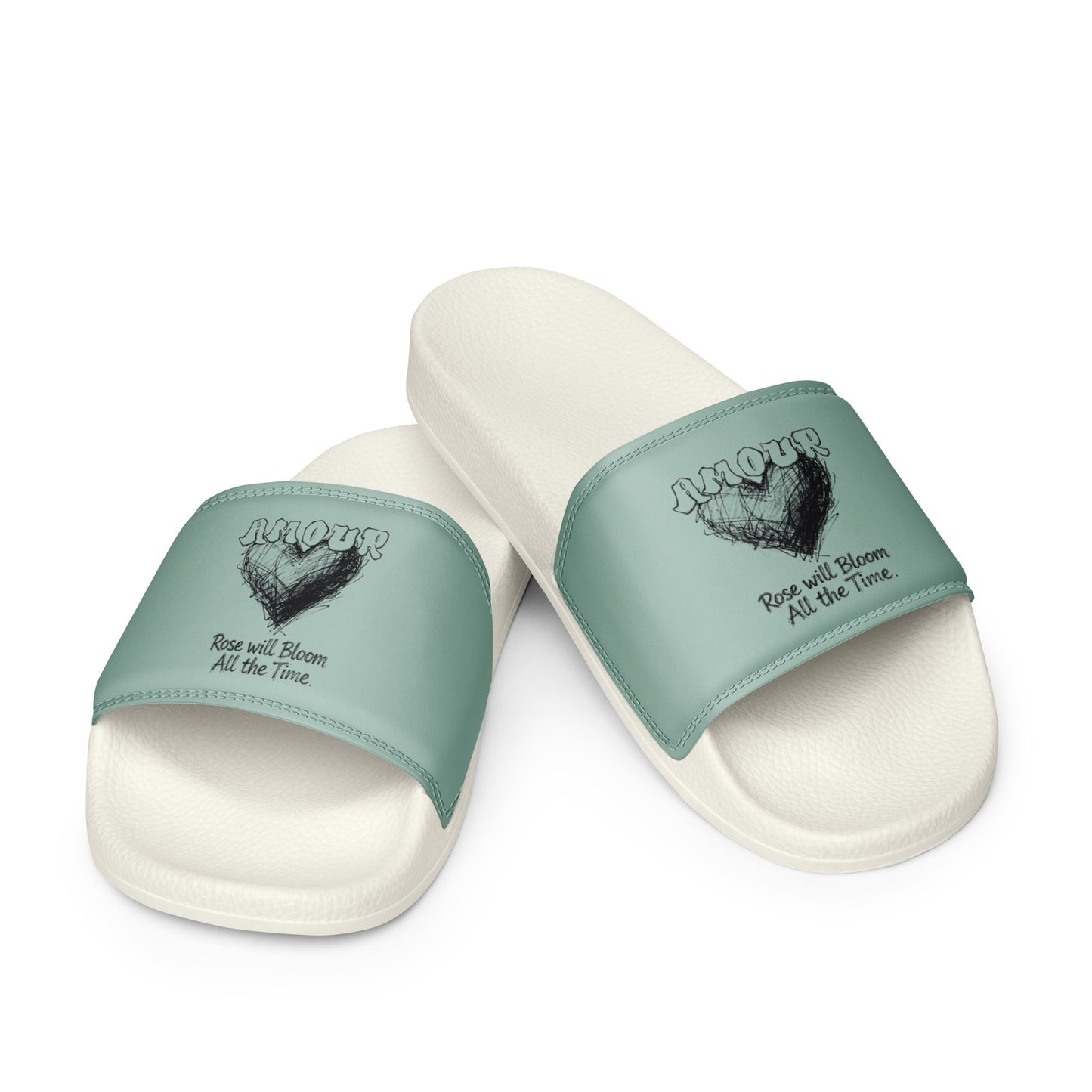 Amour fresh green slippers by Aymar Quiris Studio, unisex cozy home footwear with Amour branding, comfortable green indoor slides.