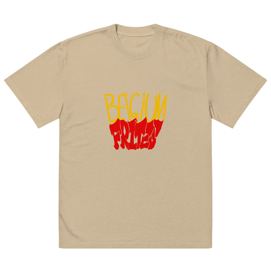 Aymar Quiris Studio light brown oversized faded t-shirt, unisex earth tone vintage wash tee, stylish baggy French fries graphic shirt.