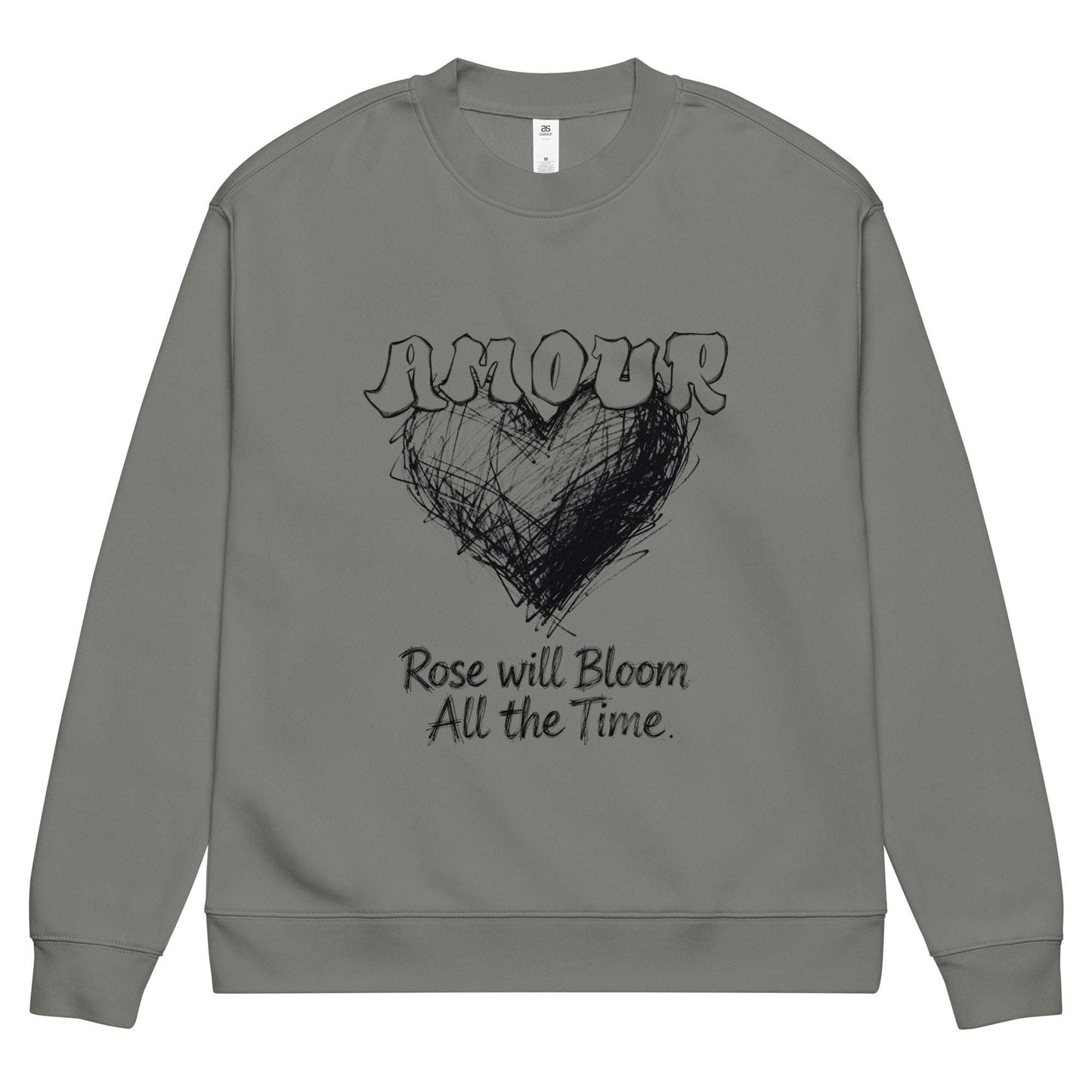 Aymar Quiris Studio grey Amour sweatshirt, unisex heather grey streetwear jumper, classic minimalist grey graphic sweatshirt for men and women