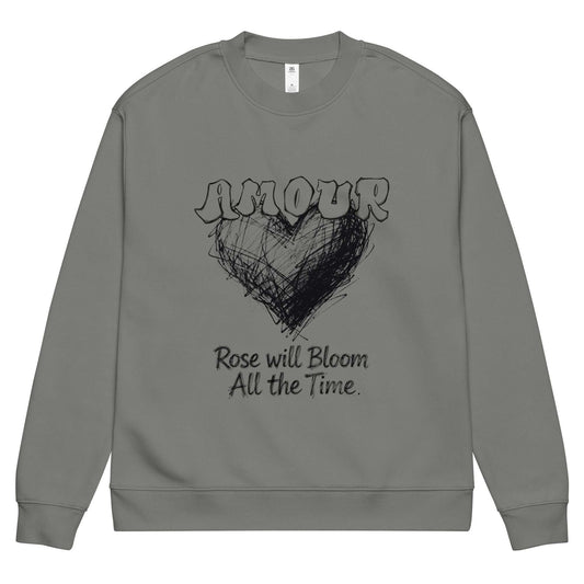 Aymar Quiris Studio grey Amour sweatshirt, unisex heather grey streetwear jumper, classic minimalist grey graphic sweatshirt for men and women