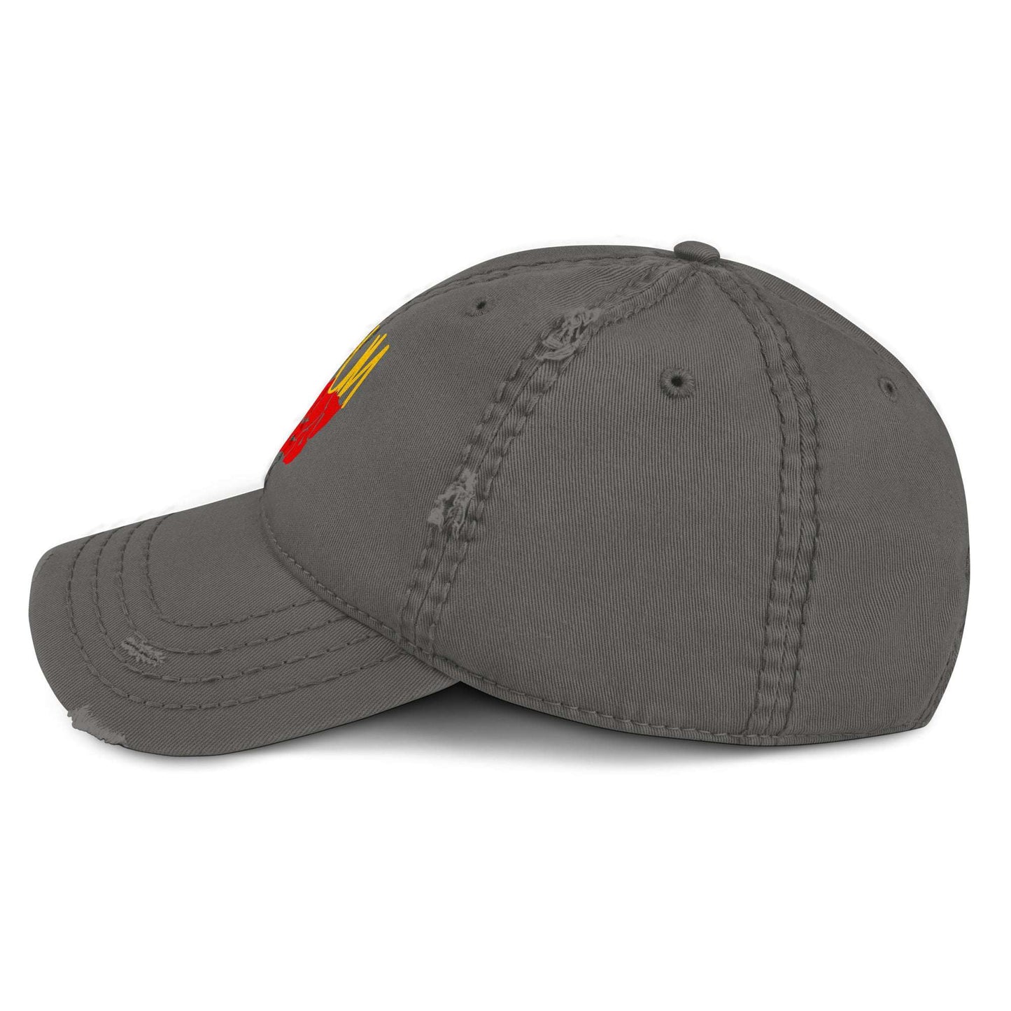 Side profile of Aymar Quiris Studio grey Frites dad hat, stylish curved brim unisex cap for daily wear.