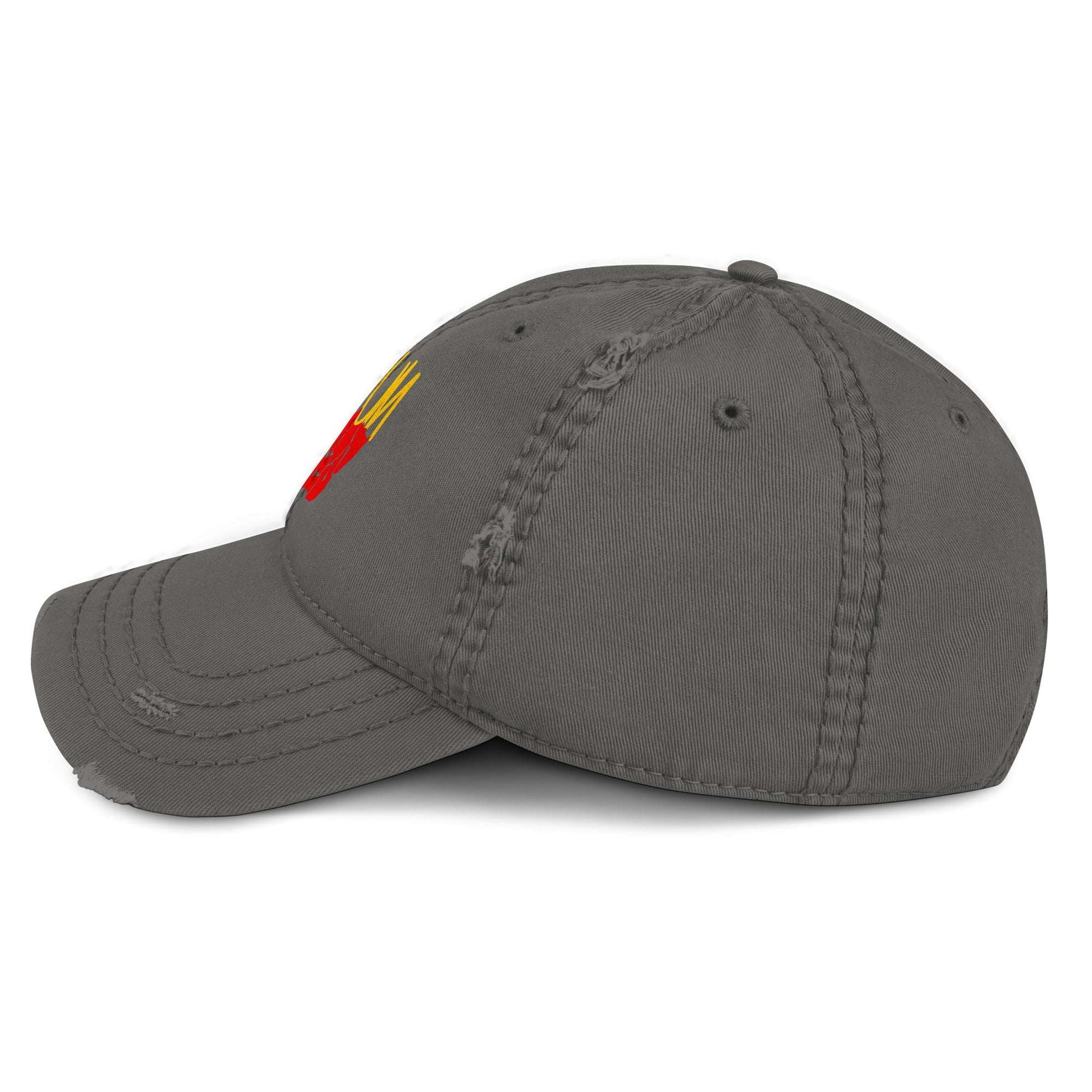 Side profile of Aymar Quiris Studio grey Frites dad hat, stylish curved brim unisex cap for daily wear.