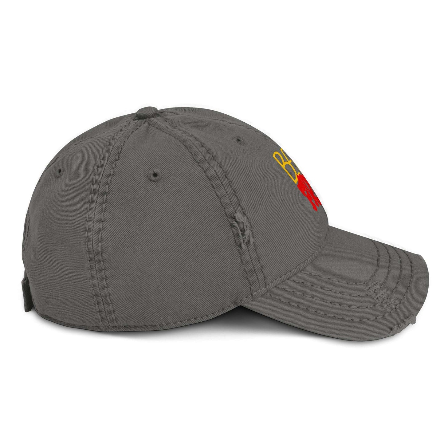 Side profile of Aymar Quiris Studio grey Frites dad hat, stylish curved brim unisex cap for daily wear.