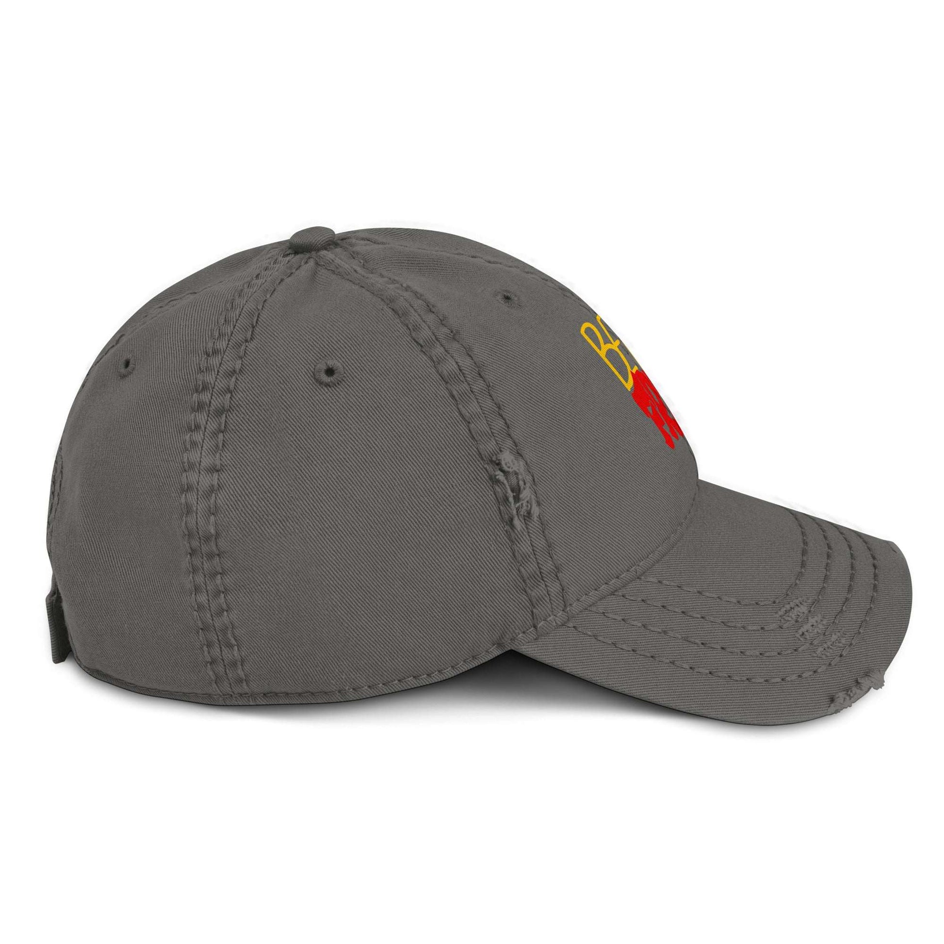 Side profile of Aymar Quiris Studio grey Frites dad hat, stylish curved brim unisex cap for daily wear.