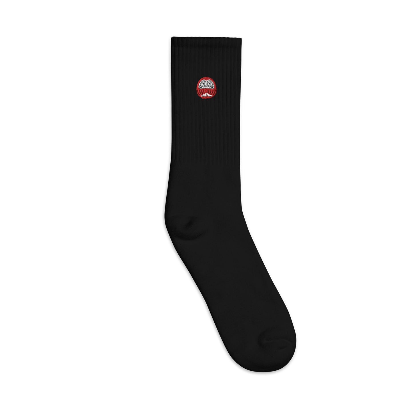 Aymar Quiris Studio black Japan-Daruma Lucky Charm socks, minimalist Japanese art footwear, unisex streetwear style black socks