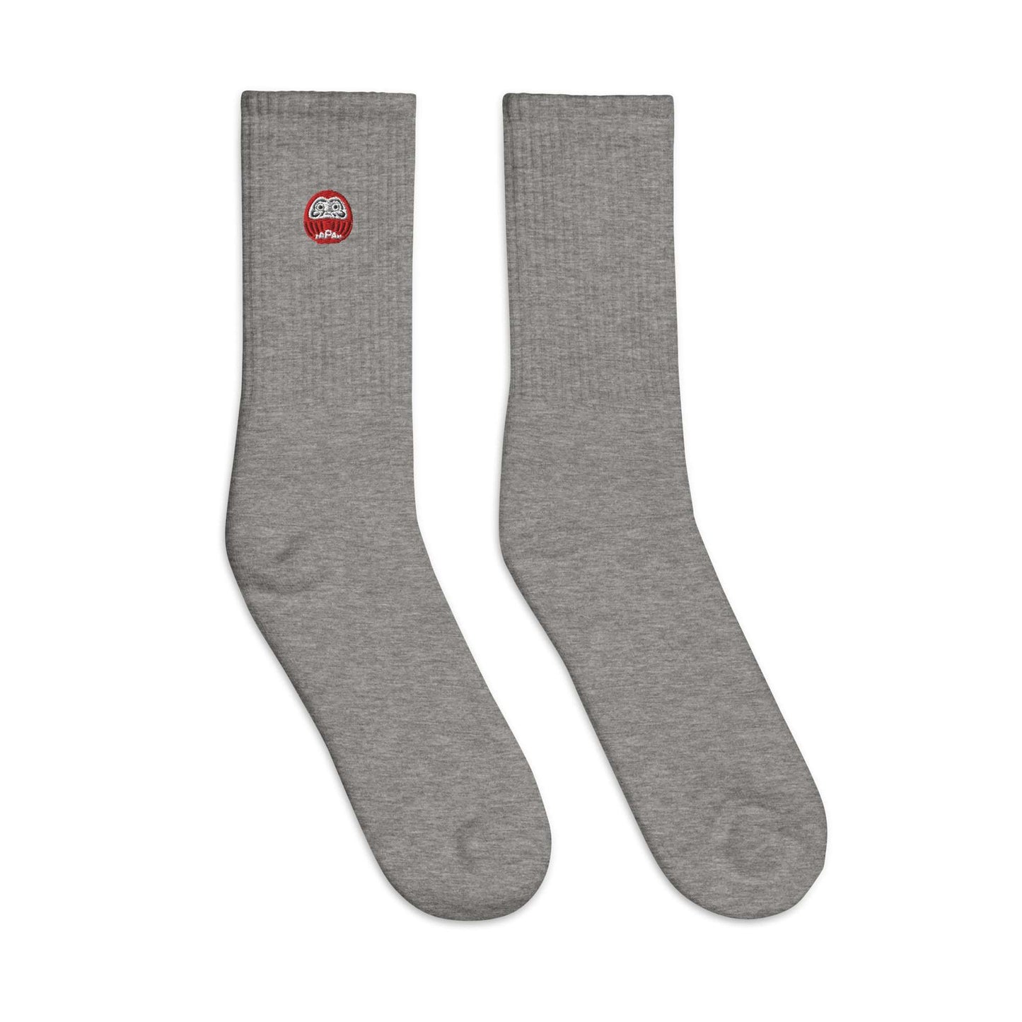 Unisex grey Japan-Daruma Lucky Charm socks from Aymar Quiris Studio, soft grey Japanese lucky charm patterned socks for men and women.