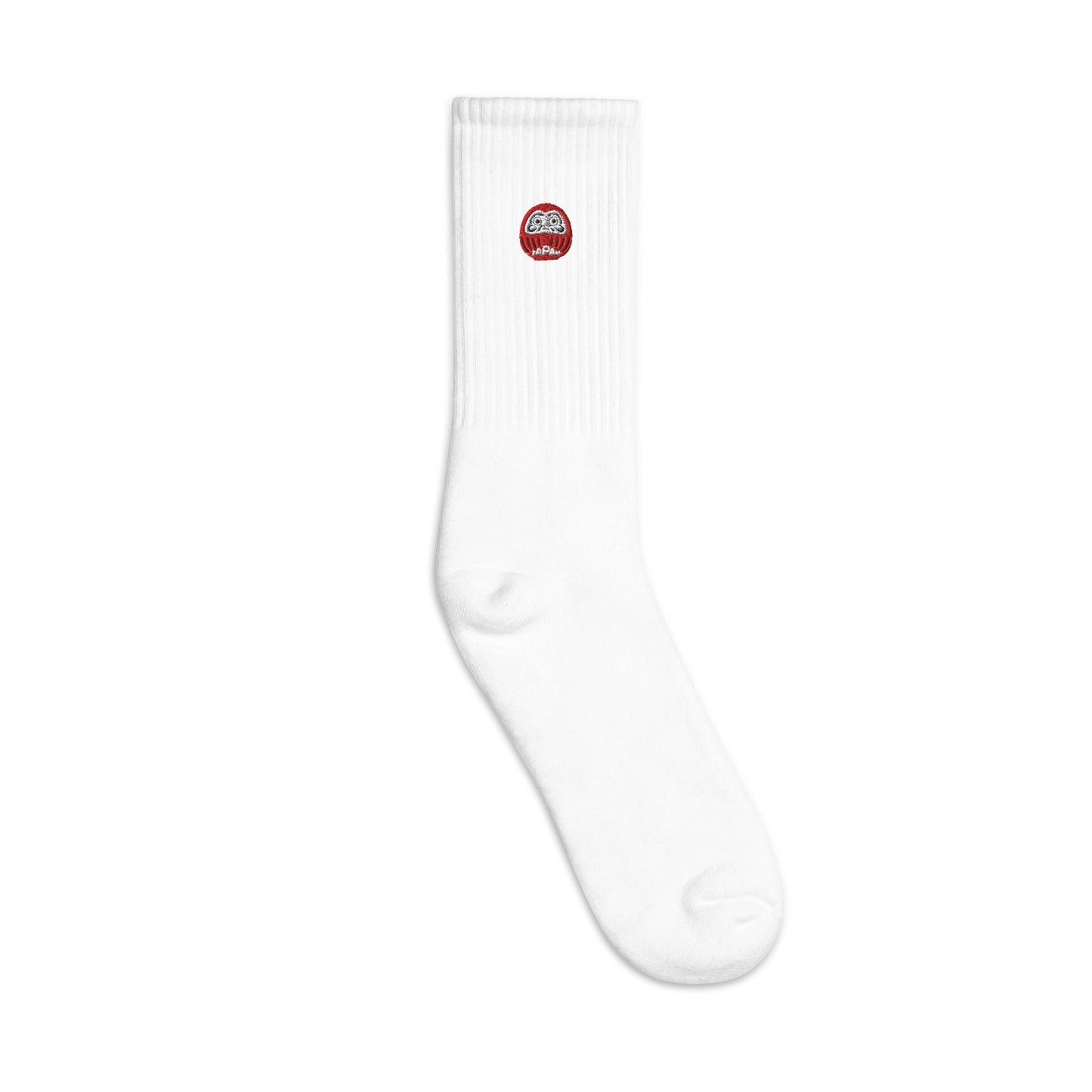 Japan-Daruma Lucky Charm white socks by Aymar Quiris Studio, unisex Japanese Daruma doll pattern socks in classic white