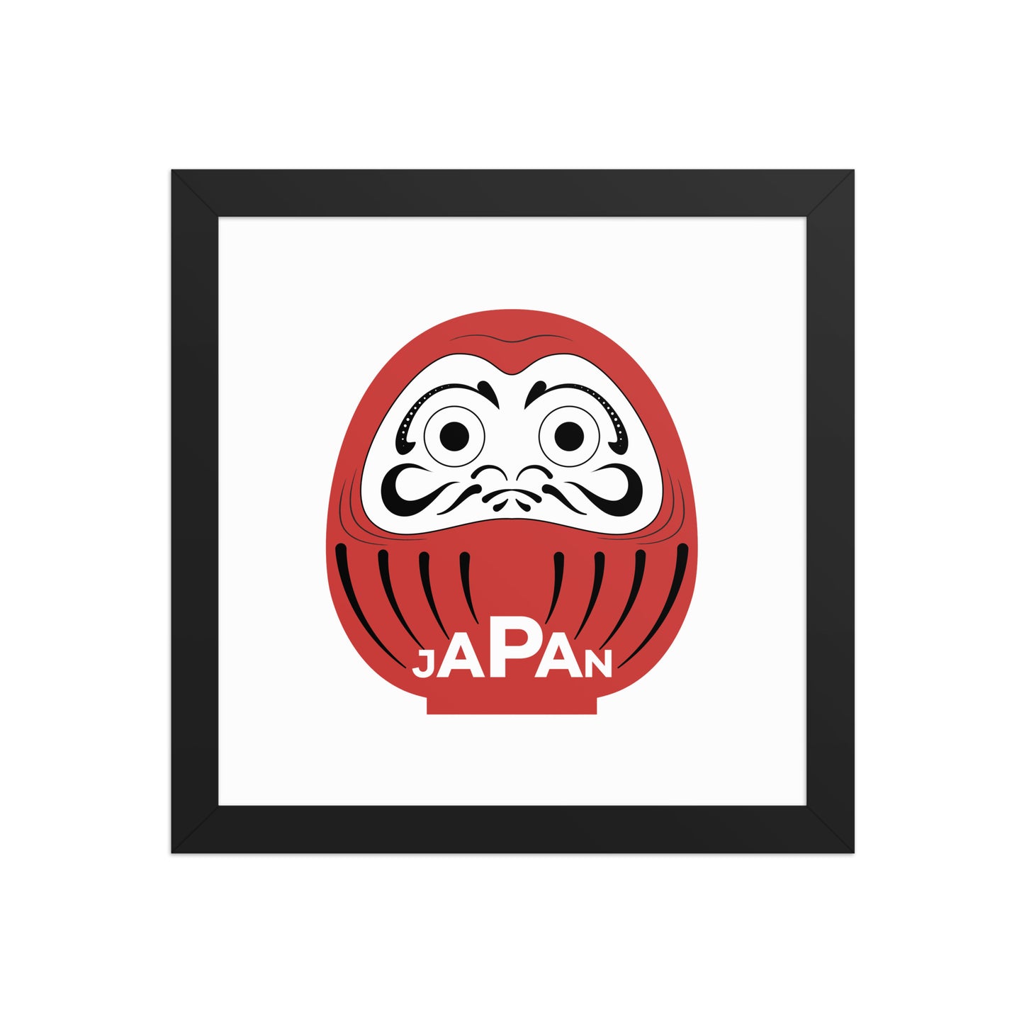 Japan-Daruma Lucky Charm framed poster in white and red by Aymar Quiris Studio, Japanese lucky charm wall art available in multiple sizes.