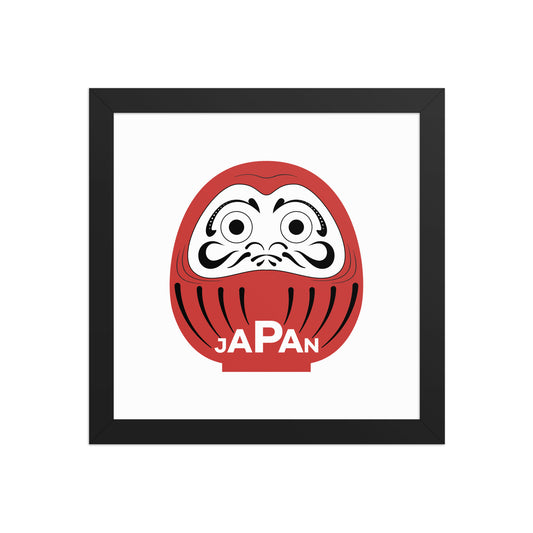 Japan-Daruma Lucky Charm framed poster in white and red by Aymar Quiris Studio, Japanese lucky charm wall art available in multiple sizes.