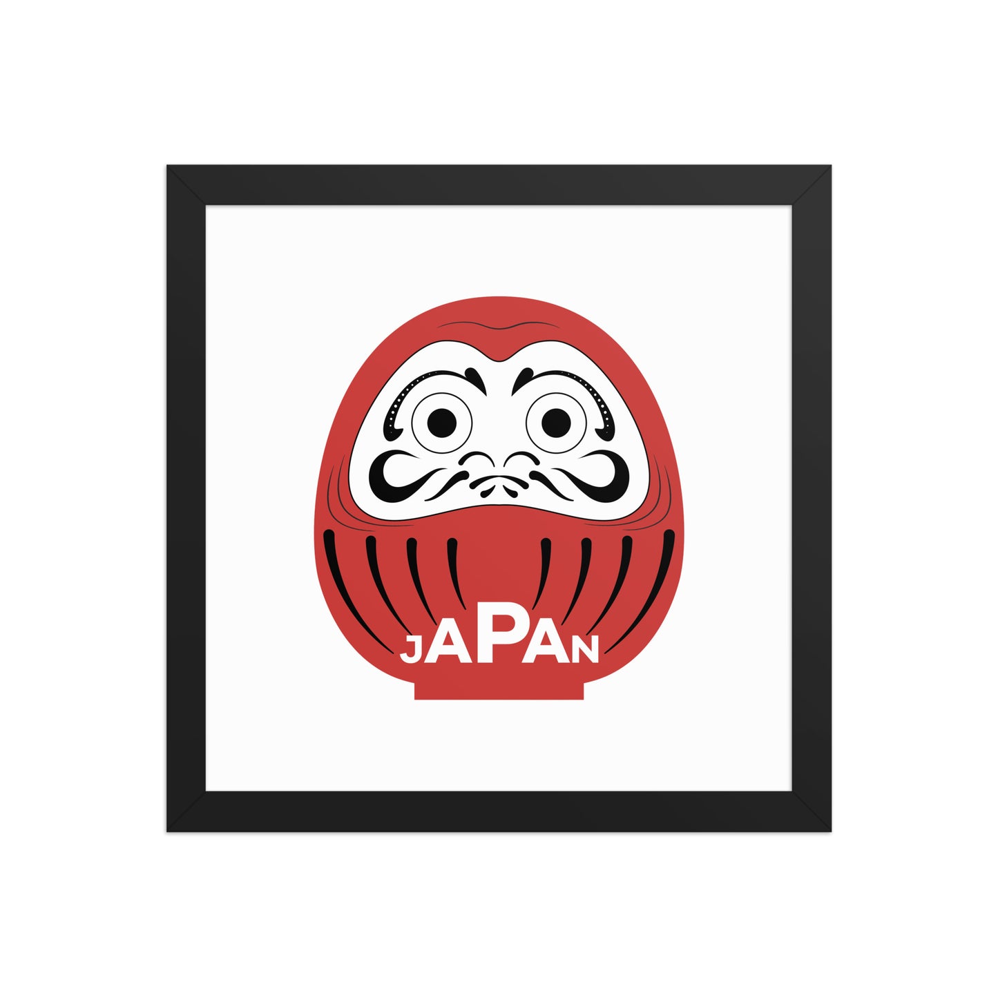 Small 12x12 Japan-Daruma Lucky Charm framed poster, red and white art by Aymar Quiris Studio.
