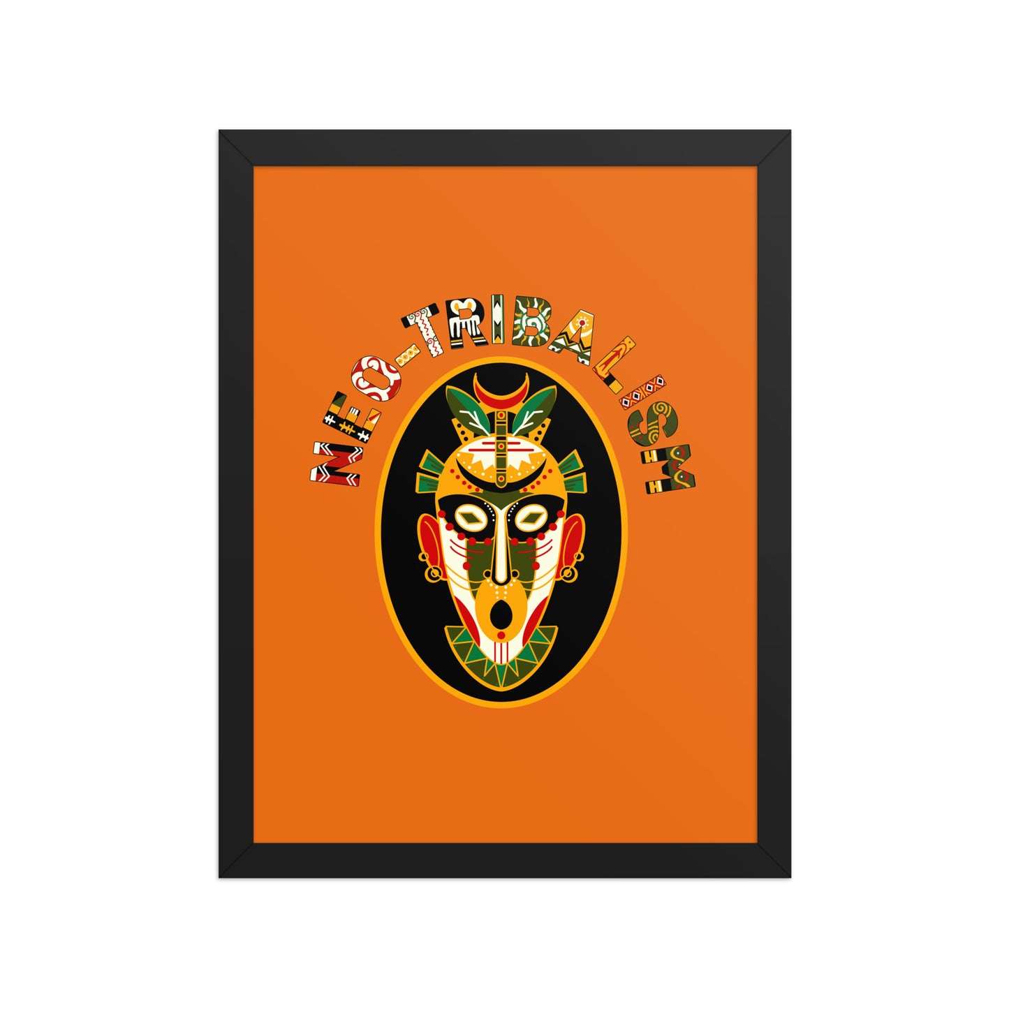Africa-Neo Tribal Mask framed poster by Aymar Quiris Studio, 12x16 inch burnt orange retro wall art, ethnic tribal mask print with high-quality frame.