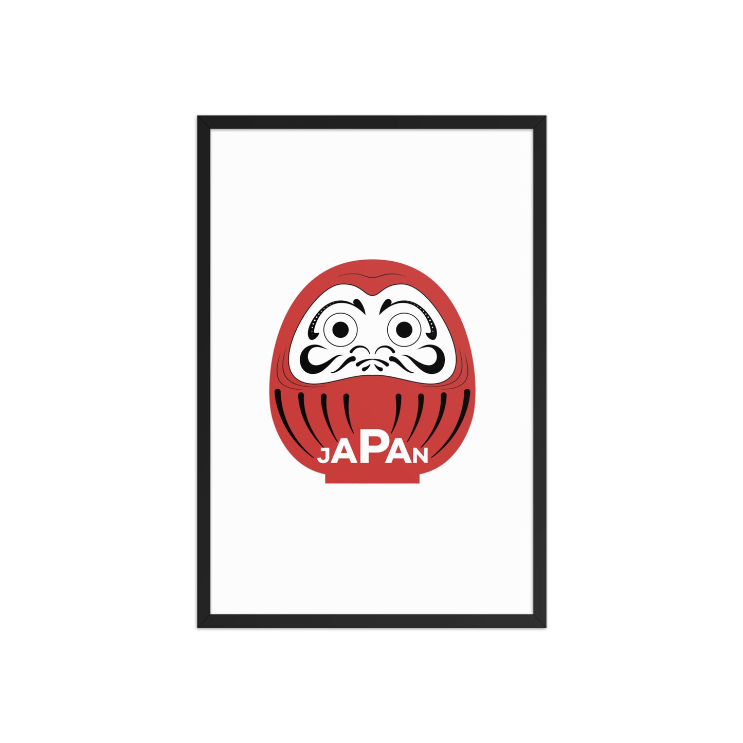 Large 20x30 red and white Daruma framed wall art by Aymar Quiris Studio, Japanese statement piece.