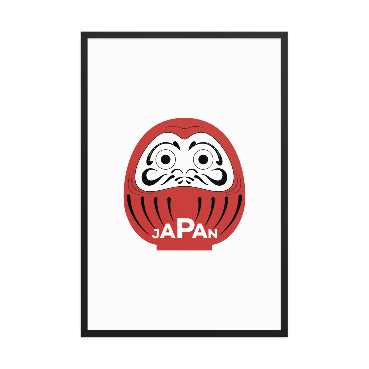 Large 24x36 red and white Daruma framed wall art by Aymar Quiris Studio, Japanese statement piece.