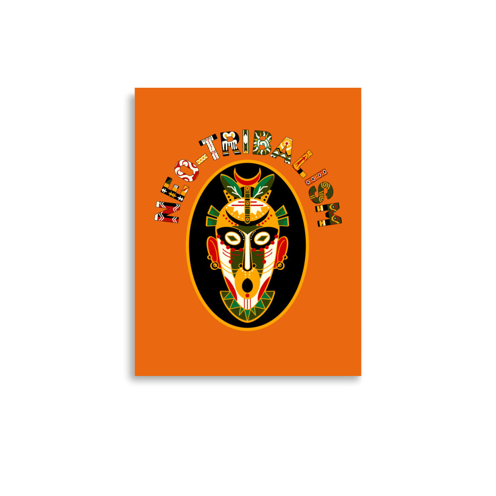 Africa-Neo Tribal Mask retro poster by Aymar Quiris Studio, burnt orange ethnic wall art print available in multiple sizes, vintage-style home decor