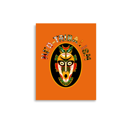Africa-Neo Tribal Mask retro poster by Aymar Quiris Studio, burnt orange ethnic wall art print available in multiple sizes, vintage-style home decor