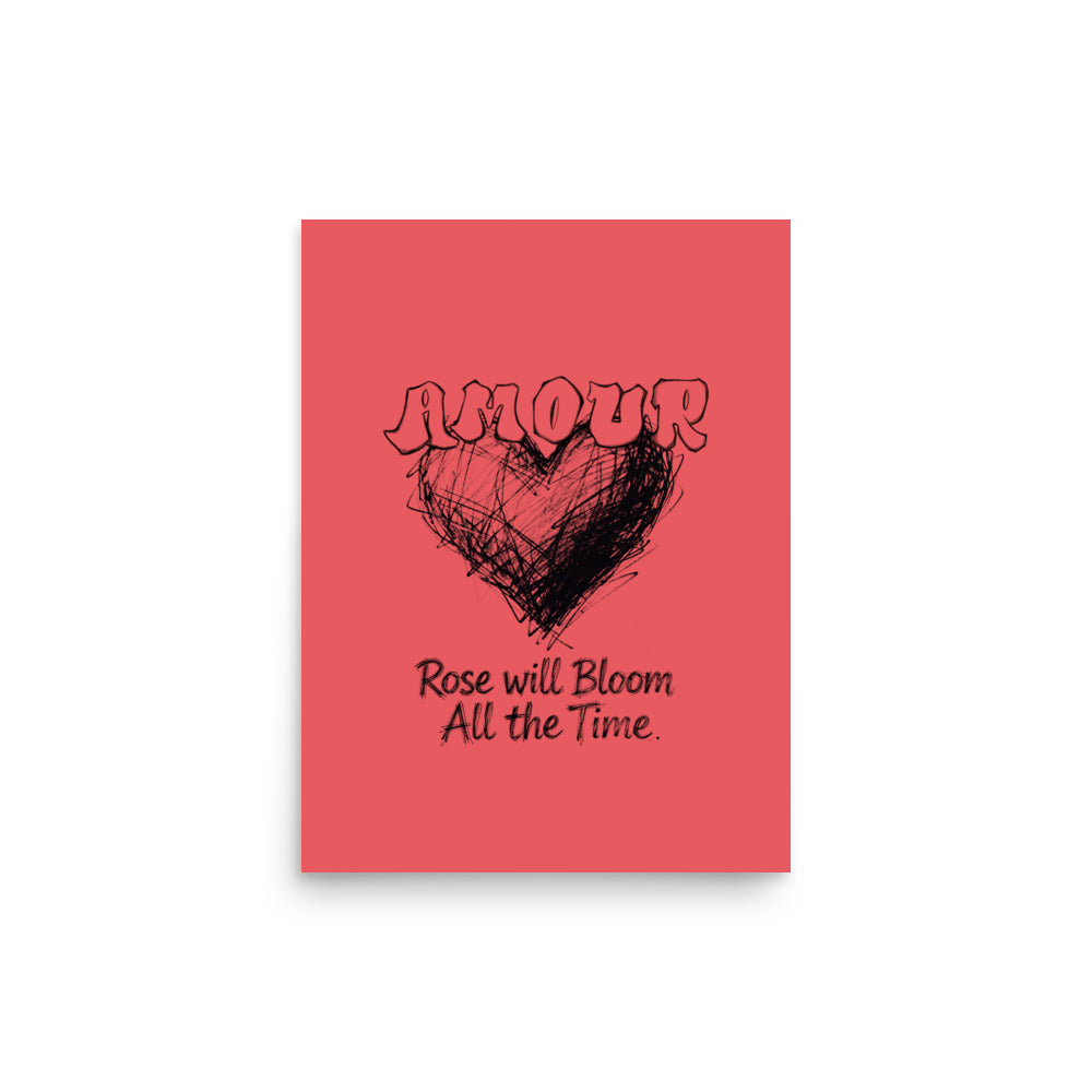 Amour French love poster in red and black by Aymar Quiris Studio, 12x16 minimalist bold typography wall art.