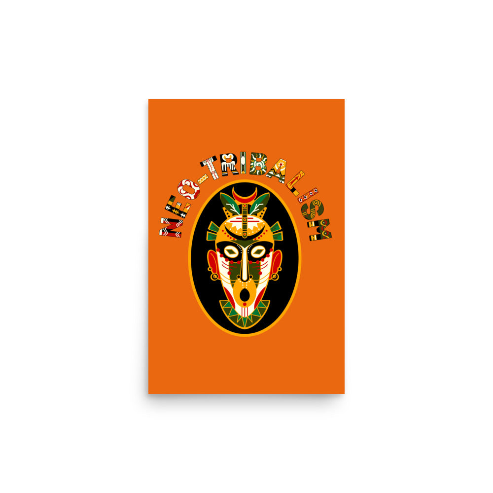 Africa-Neo Tribal Mask retro poster by Aymar Quiris Studio, 12x18 inch burnt orange wall art, vintage ethnic mask print in narrow vertical size