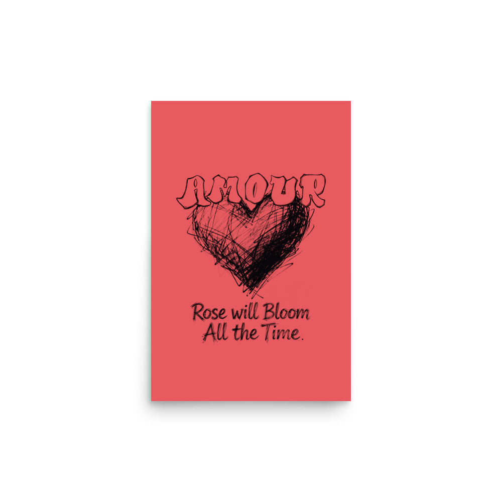 Amour French love poster in red and black by Aymar Quiris Studio, 12x18 minimalist bold typography wall art.