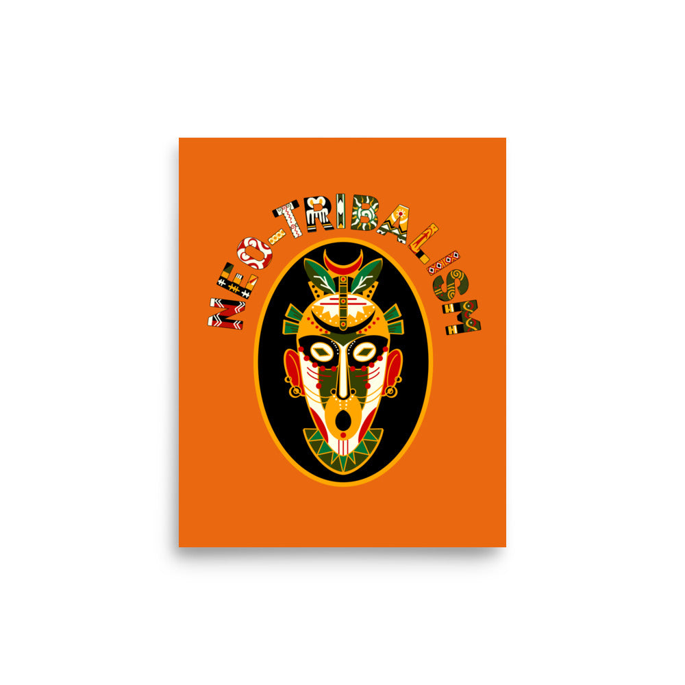 Africa-Neo Tribal Mask retro poster by Aymar Quiris Studio, 8x10 inch burnt orange wall art, vintage ethnic mask print in narrow vertical size