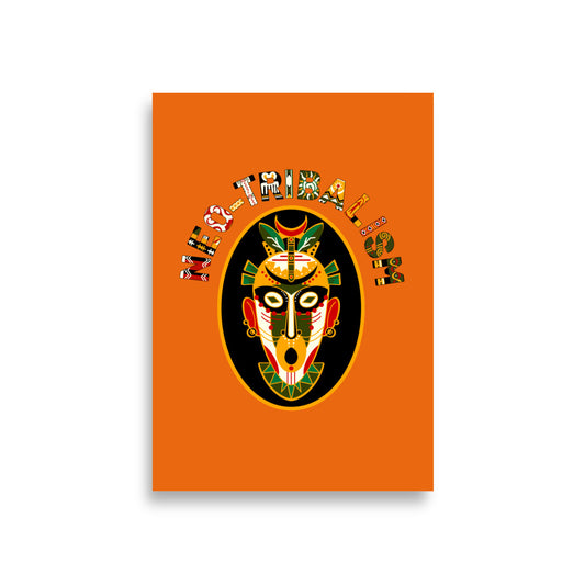 Aymar Quiris Studio Africa-Neo Tribal art print, aesthetic burnt orange home decor poster, minimalist retro ethnic mask wall hanging for modern living rooms.