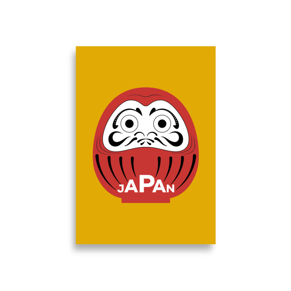 Large scale yellow Daruma framed poster, 23.3x33.1 red and yellow statement wall art by Aymar Quiris Studio
