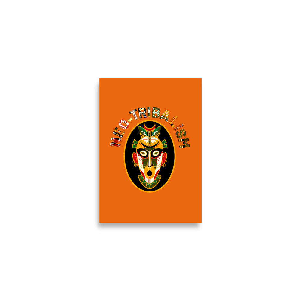 Multiple size options for Africa-Neo Tribal Mask poster, vintage orange graphic wall art from Aymar Quiris Studio, collectible ethnic art print for gallery walls.