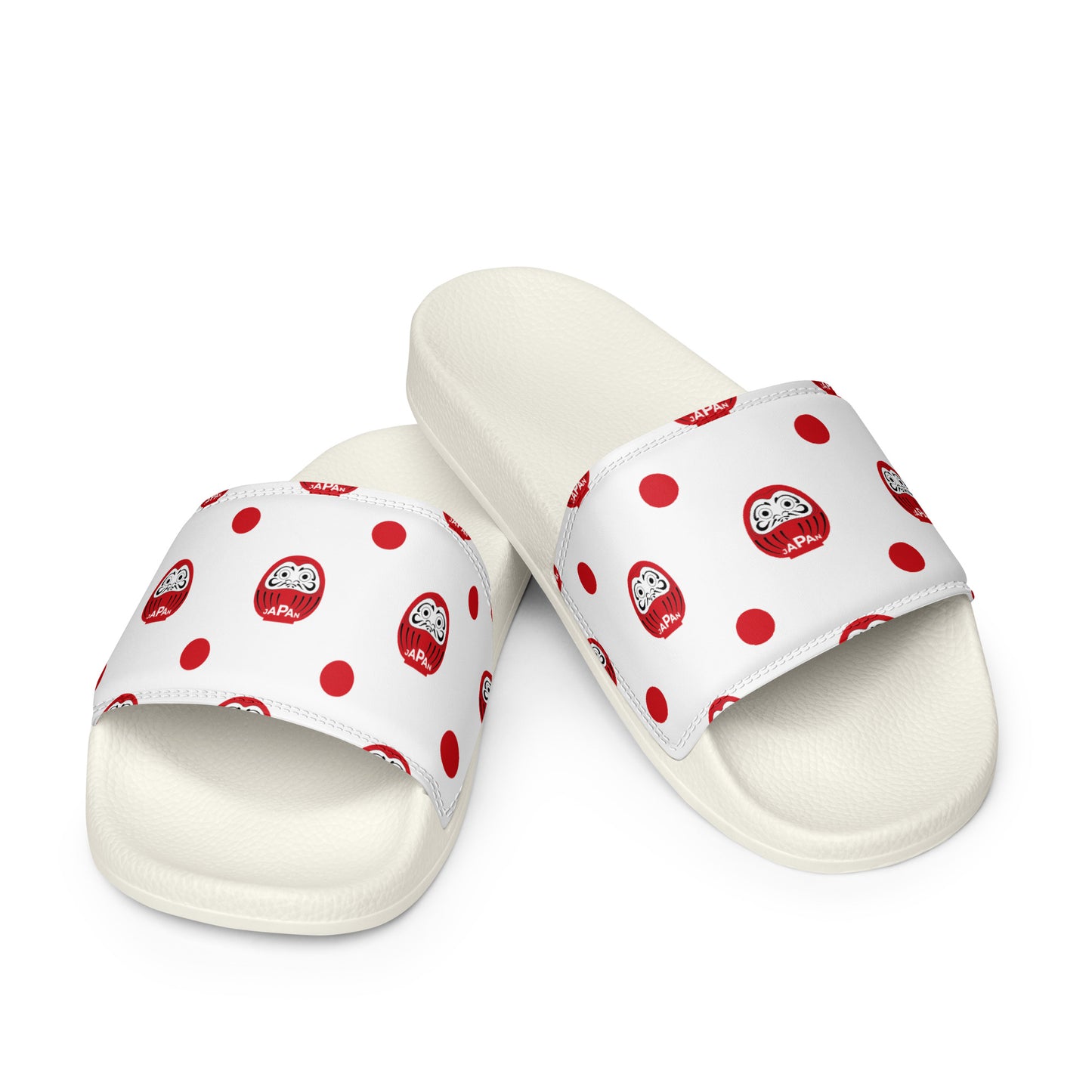 Japan-Daruma Lucky Charm slippers by Aymar Quiris Studio, Japanese Daruma doll house shoes, red&white indoor slippers.