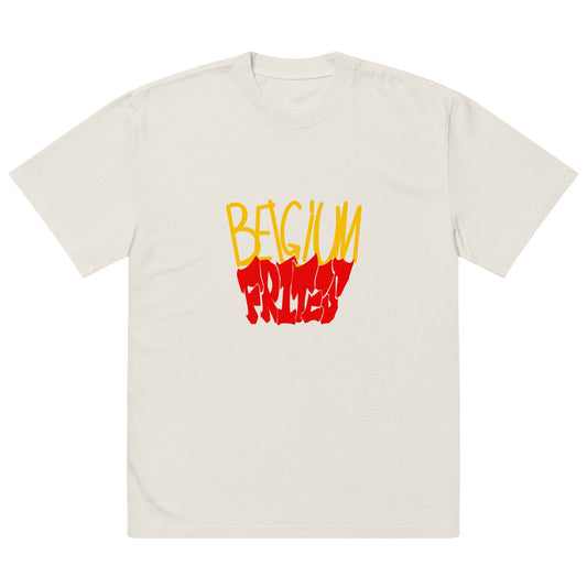 Frites oversized faded white t-shirt by Aymar Quiris Studio, unisex vintage wash baggy graphic tee with French fries design.