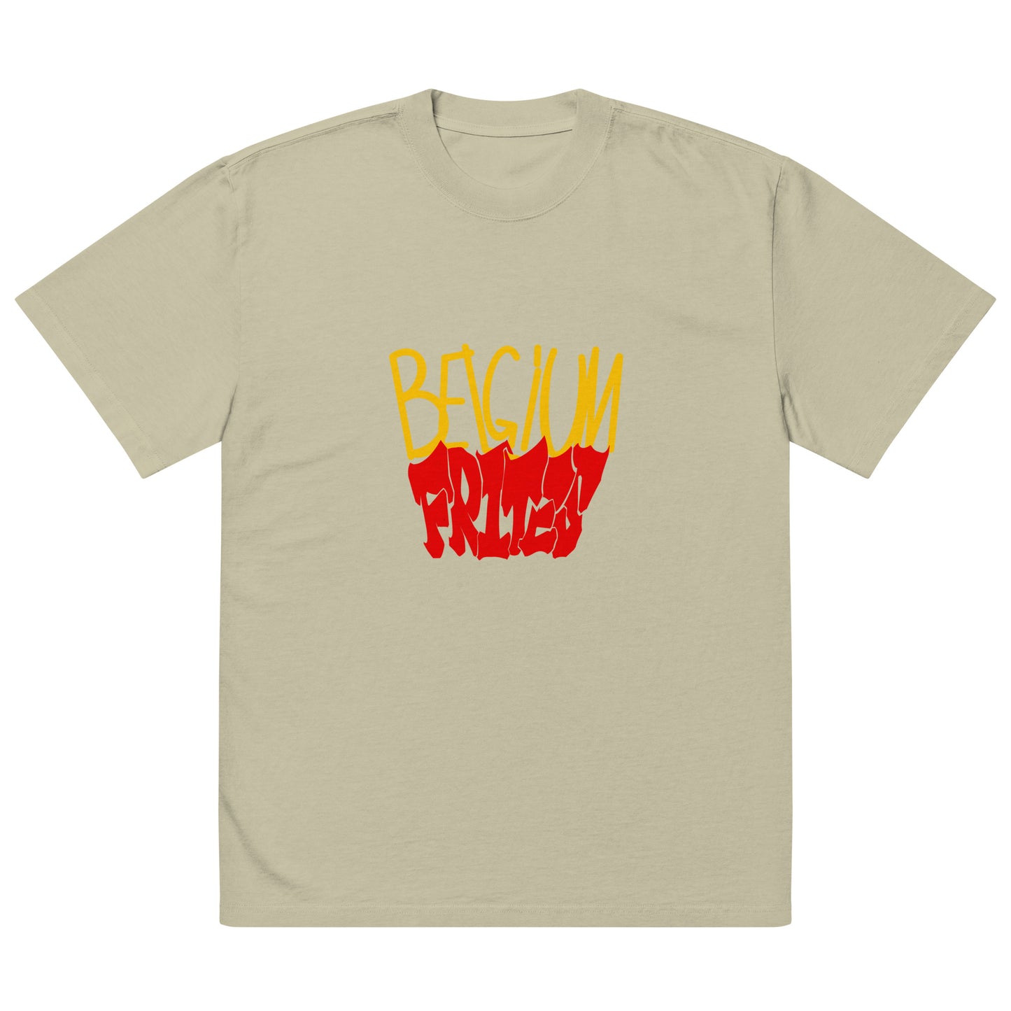 Frites light green oversized faded t-shirt from Aymar Quiris Studio, unisex sage green vintage wash graphic tee, relaxed fit French fries streetwear